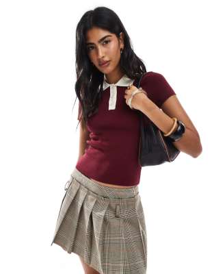 ASOS DESIGN - Top stile rugby in maglia sottile a maniche corte bordeaux - view 1