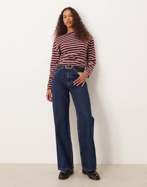 ASOS DESIGN - Top stretto in vita bordeaux a righe spazzolato con spalle scoperte, 2 di 4