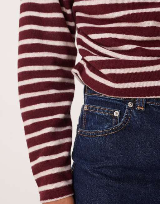 ASOS DESIGN - Top stretto in vita bordeaux a righe spazzolato con spalle scoperte, 4 di 4