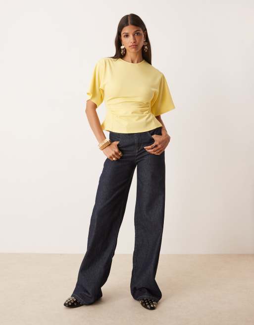 ASOS DESIGN - Top stretto in vita in tessuto effetto scuba giallo, 3 di 4