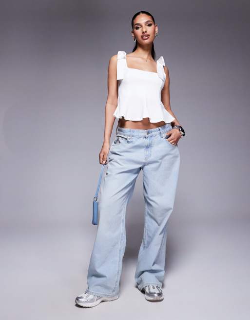 ASOS DESIGN - Top structuré à encolure bateau et taille cintrée avec épaules nouées - Blanc, 4 de 4