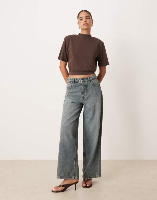ASOS DESIGN - Top strutturato color cioccolato con schiena scoperta e spalle imbottite, 3 di 4