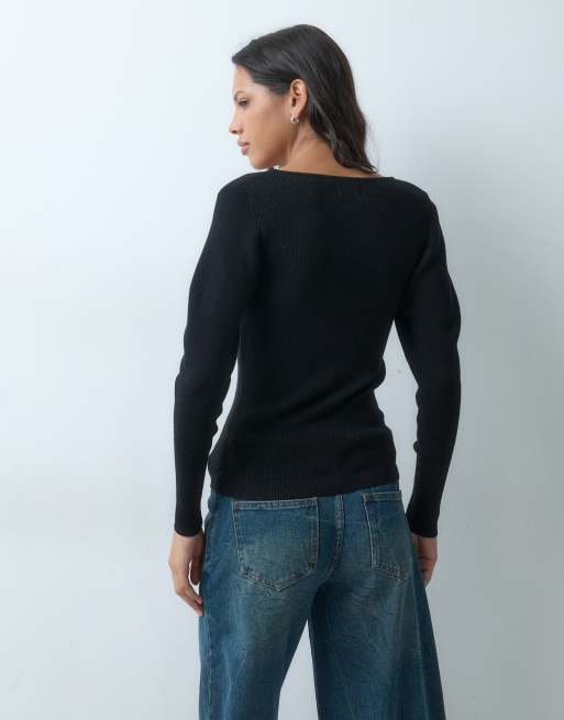 ASOS DESIGN top strutturato con scollo rotondo nero, 5 di 5