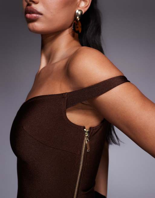 ASOS DESIGN - Top style bandage à épaules dénudées et ourlet asymétrique - Noir, 4 de 4