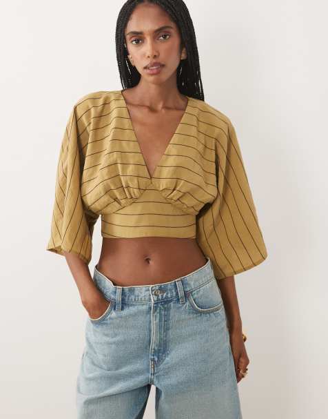 ASOS DESIGN - Top style cache-cœur à manches chauve-souris et rayures - view 1