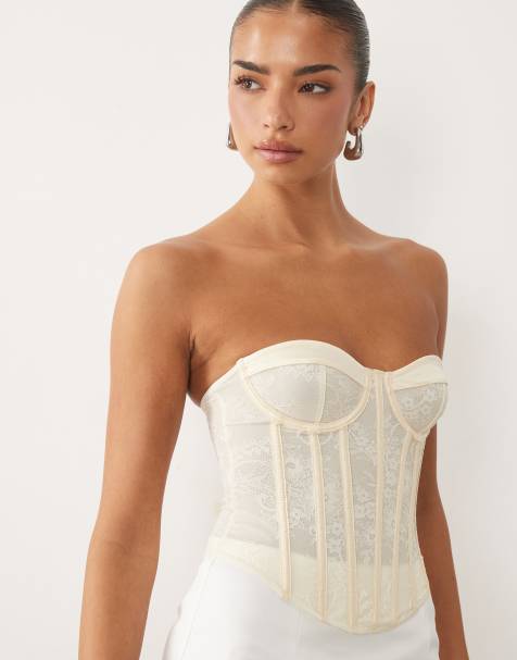 ASOS DESIGN - Top style corset à armatures avec détails en dentelle mélangée - Babeurre - view 1