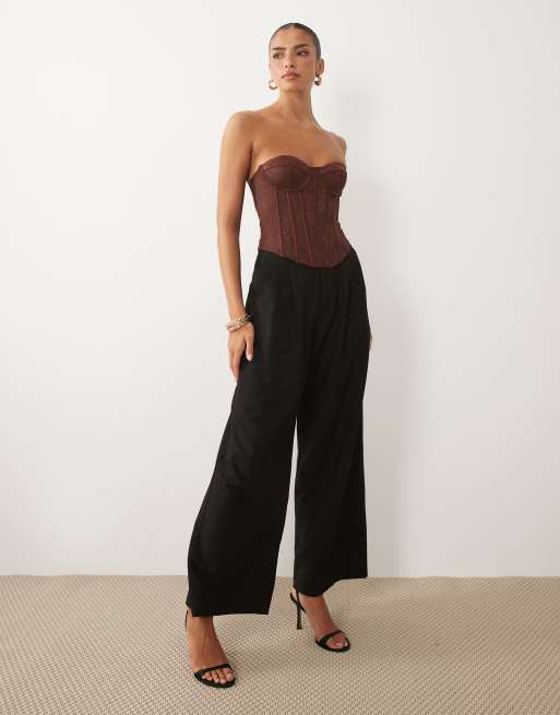 ASOS DESIGN - Top style corset à armatures avec détails en dentelle mélangée - Chocolat, 2 de 4