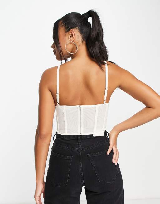 ASOS DESIGN - Top style corset en satin stretch à bordures ornées de strass - Ivoire, 2 de 4