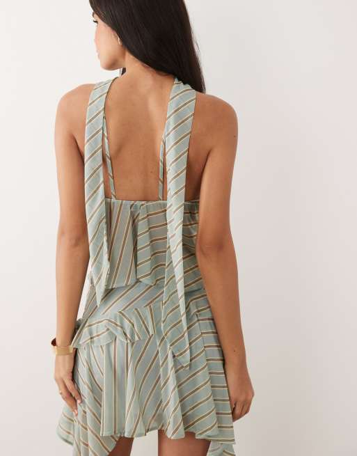 ASOS DESIGN - Top style foulard d'ensemble à volants et décolleté plongeant en mousseline stretch à rayures, 3 de 4
