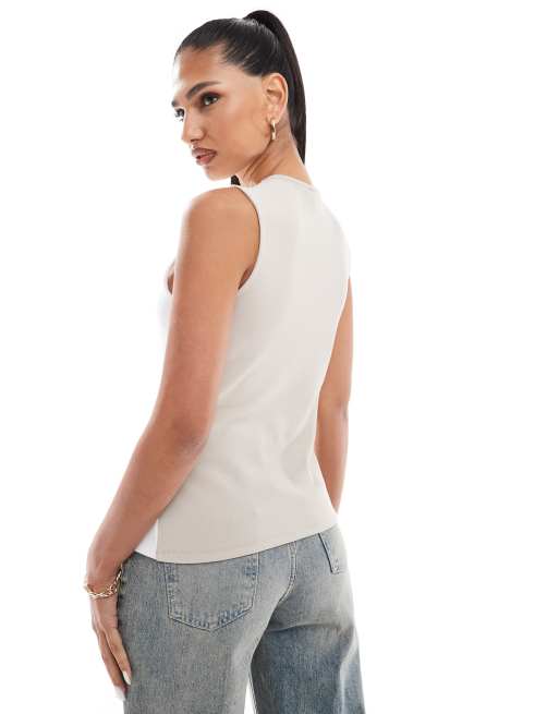 ASOS DESIGN - Top style gilet de tailleur long et boutonné - Taupe et ivoire, 4 de 4