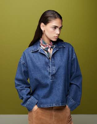 ASOS DESIGN - Top style rugby en jean - Bleu