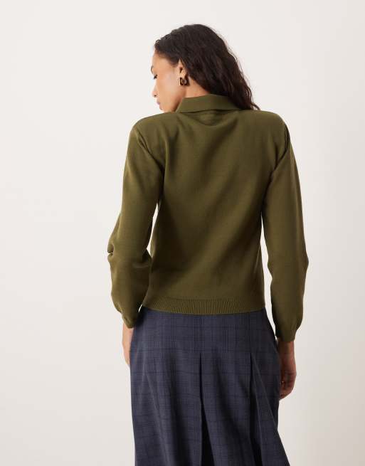 ASOS DESIGN - Top style rugby épuré en maille à épaulettes - Kaki, 3 de 4