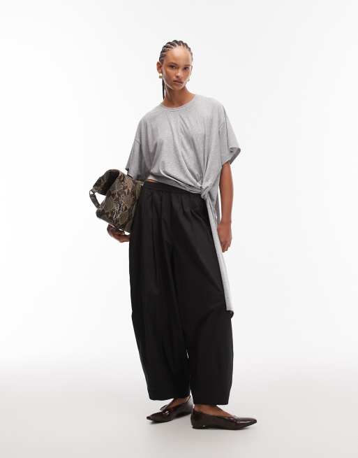 ASOS DESIGN - Top taglio lungo grigio mélange con dettaglio drappeggiato attorcigliato sul davanti