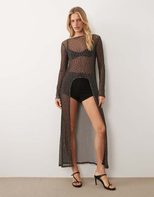 ASOS DESIGN - Top taglio lungo in rete a pois