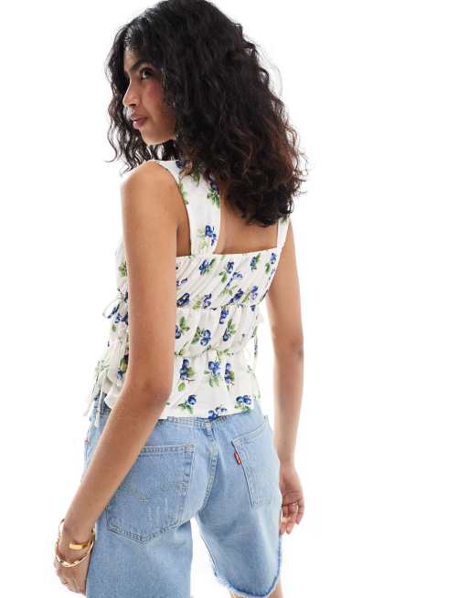 ASOS DESIGN - Top tendance folk avec ourlet à basque et imprimé fleuri, 3 de 4
