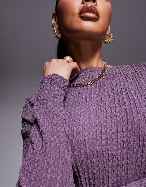 ASOS DESIGN - Top testurizzato a maniche lunghe con fondo asimmetrico e spalle scivolate color lilla, 2 di 4