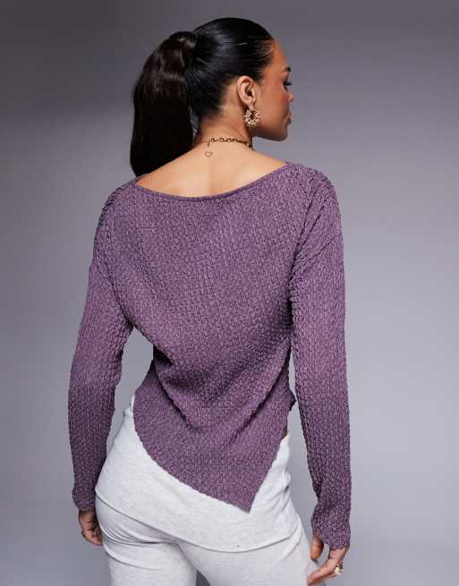 ASOS DESIGN - Top testurizzato a maniche lunghe con fondo asimmetrico e spalle scivolate color lilla, 4 di 4