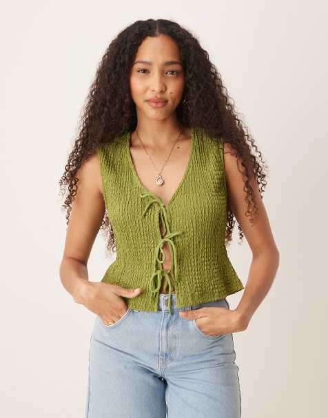 ASOS DESIGN - Top texturé à détails noués - Vert - view 1