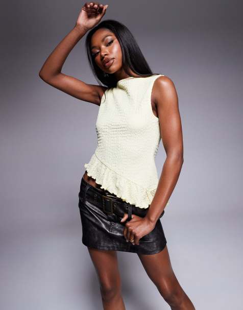 ASOS DESIGN - Top texturé à encolure bateau et ourlet volanté - Citron - view 1