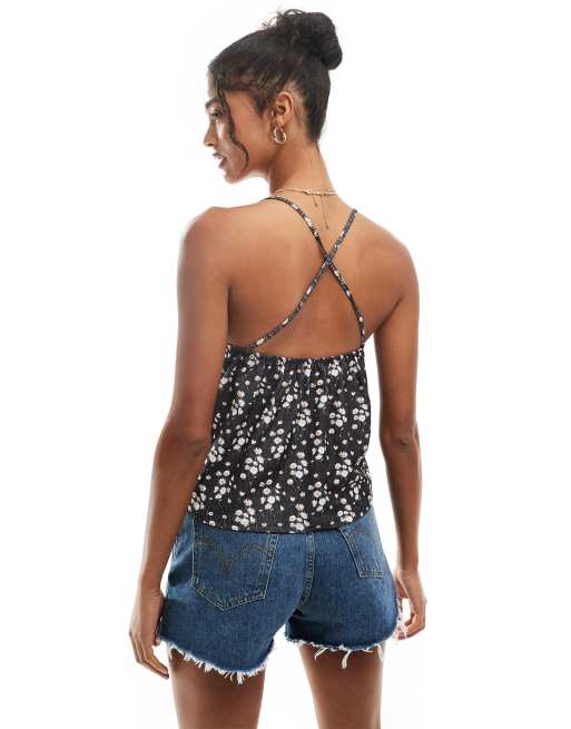 Top à Bretelles Caroll - Motif Fleurs Orange - Taille L - Occasion Très Bon état