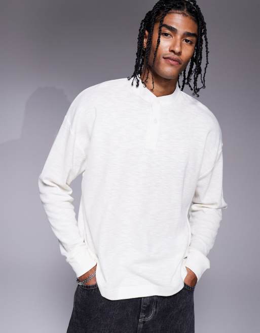 ASOS DESIGN - Top texturé coupe carrée oversize à col boutonné - Crème