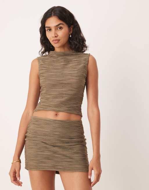 ASOS DESIGN - Top texturé d'ensemble métallisé à col cheminée - Vert kaki