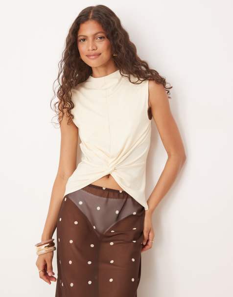 ASOS DESIGN - Top torsadé devant avec col montant - Beurre - view 1