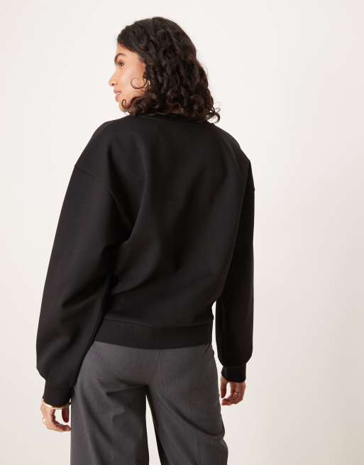 ASOS DESIGN - Top torsadé devant en maille interlock à manches longues - Noir, 4 de 4