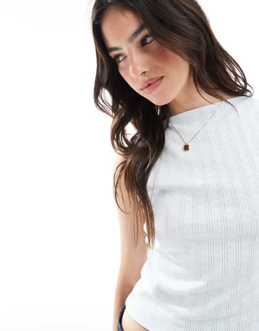 ASOS DESIGN Top traforato celeste chiaro con scollo a barchetta