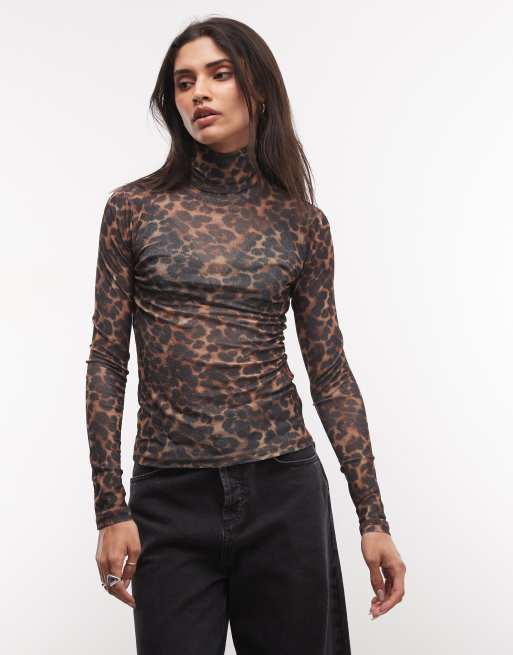 ASOS DESIGN top transparent à col roulé et manches longues imprimé léopard, 2 de 4