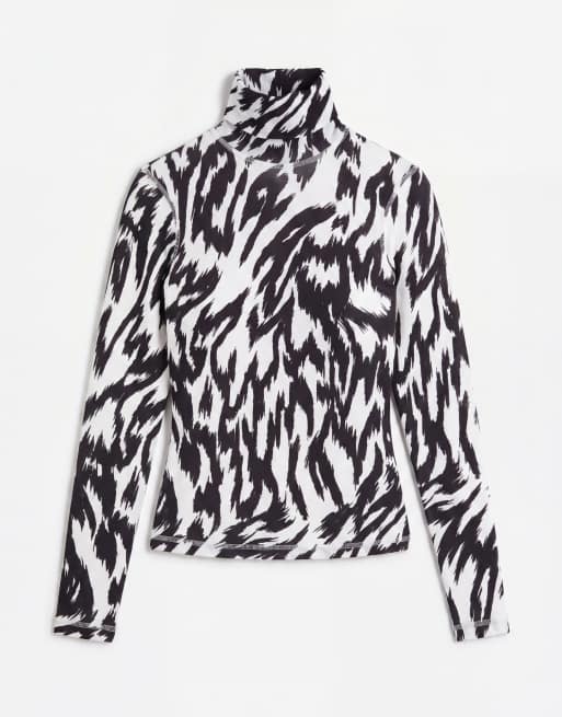 ASOS DESIGN top transparent à col roulé et manches longues imprimé zèbre monochrome, 5 de 8