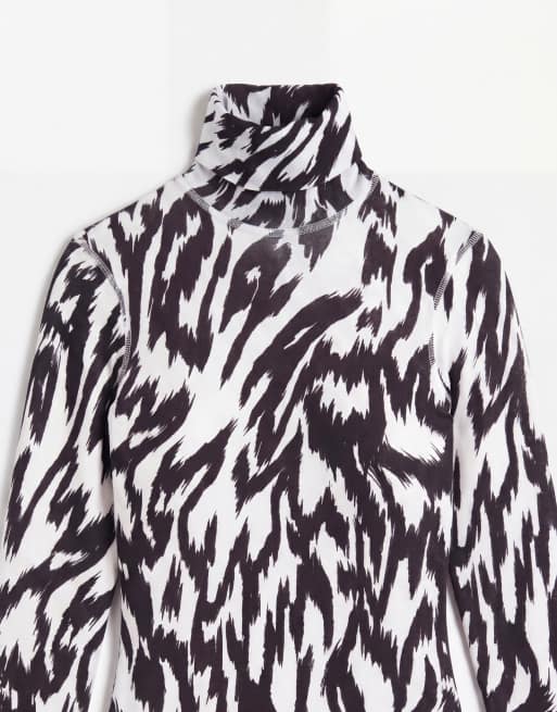 ASOS DESIGN top transparent à col roulé et manches longues imprimé zèbre monochrome, 8 de 8