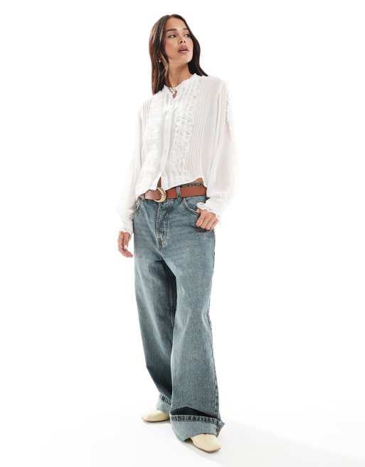 ASOS DESIGN - Top transparent à manches longues et empiècements à volants en dentelle - Blanc, 2 de 4
