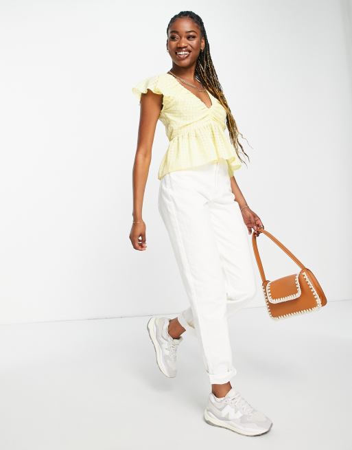 ASOS DESIGN - Top transparent à motif vichy avec col en V et ourlet à basque - Jaune, 3 de 4