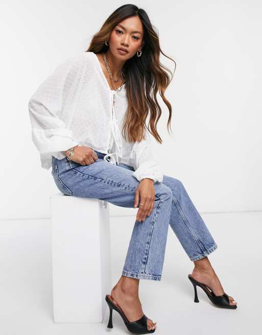 ASOS DESIGN - Top transparent en plumetis à manches longues et décolleté plongeant - Ivoire, 4 de 4