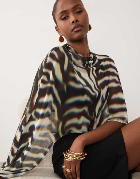 ASOS DESIGN - Top transparente estilo capa asimétrica con estampado de cebra de malla - view 1