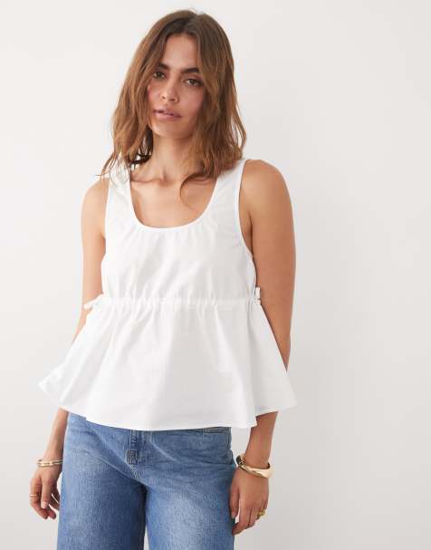 ASOS DESIGN - Top trapèze à taille élastique en popeline - Blanc - view 1