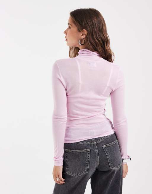 ASOS DESIGN top trasparente effetto seconda pelle con dolcevita rosa, 4 di 4