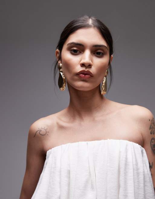 ASOS DESIGN – Top typu bombka z dekoltem bandeau w kolorze ecru, 2 z 4