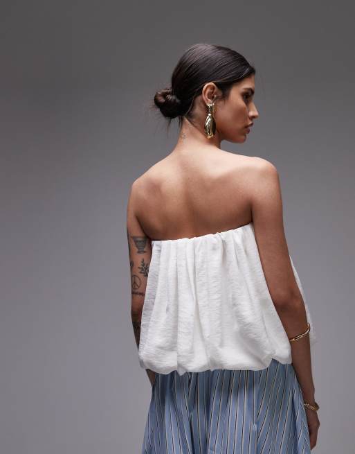 ASOS DESIGN – Top typu bombka z dekoltem bandeau w kolorze ecru, 4 z 4