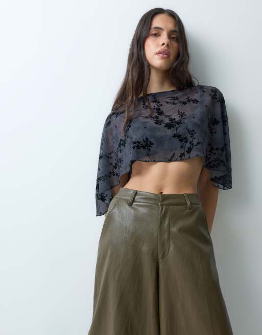 ASOS DESIGN top typu cape z nadrukiem flock w kolorze granatowym, 1 z 5
