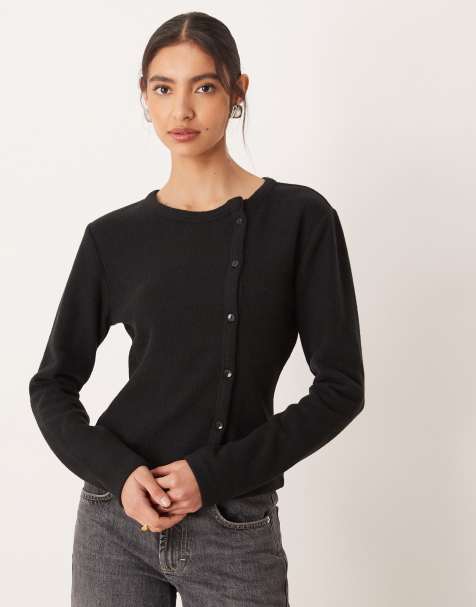 ASOS DESIGN - Top ultra-doux à boutonnage asymétrique - Noir - view 1