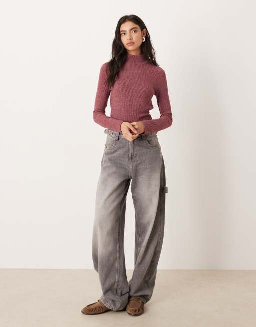 ASOS DESIGN - Top ultra doux à manches longues et col roulé en maille côtelée effet brossé - Bordeaux, 2 de 4