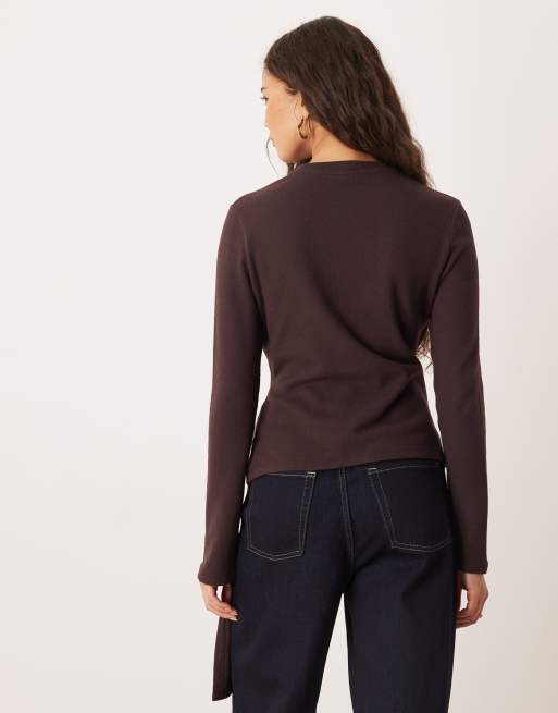 ASOS DESIGN - Top ultra doux effet drapé avec détail cintré sur le côté - Marron, 3 de 4