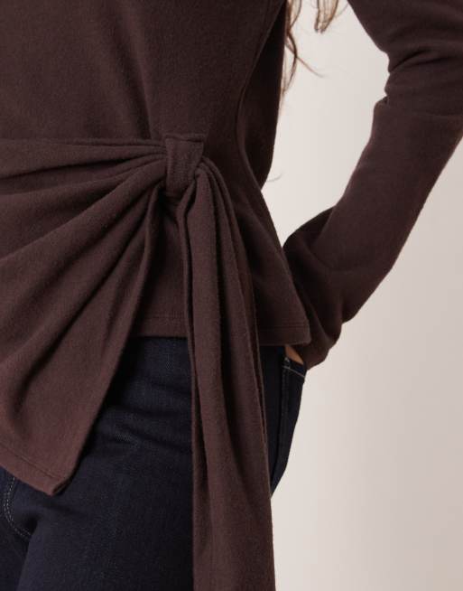 ASOS DESIGN - Top ultra doux effet drapé avec détail cintré sur le côté - Marron, 4 de 4