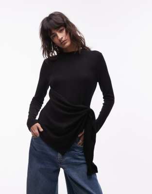 Top ultra-doux effet drapé avec détail cintré sur le côté - Noir-Brown XS