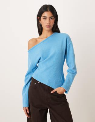 ASOS DESIGN - Top ultra-doux manches longues à épaules dénudées et taille style corset - Bleu vif