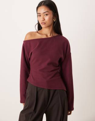 ASOS DESIGN - Top ultra-doux manches longues à épaules dénudées et taille style corset - Lie de vin-Violet