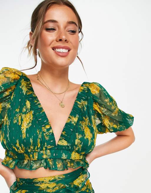 ASOS DESIGN - Top van chiffon met jacquard bloemenprint en satijnen strikje, deel van co-ord set, 3 van 4