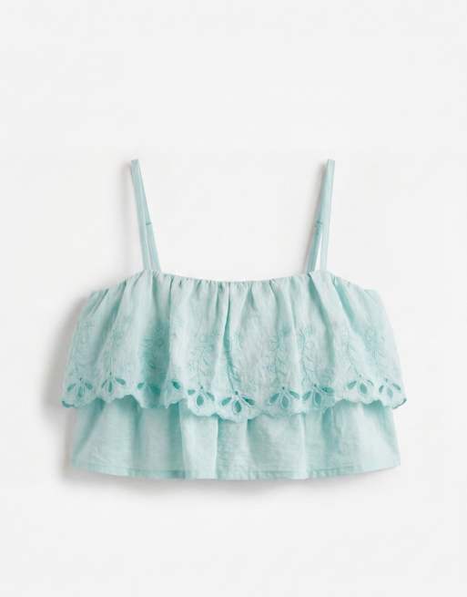 ASOS DESIGN top van co-ord met blote schouders en ruchedetail in turquoise, 5 van 7